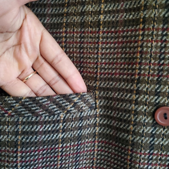 VINTAGE | Plaid Houndstooth Wool Blend Collared Blazer (Vintage Size 12) - Picture 6 of 11